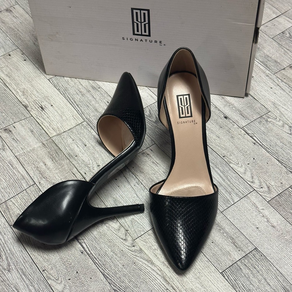SS Signature | Arlene Black Snake Side Cut Out Heels | 8.5